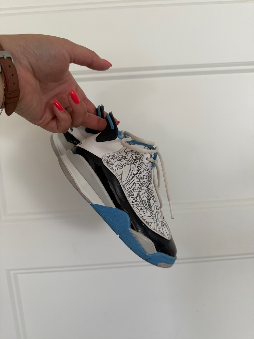Jordan Kids White, Black & Light Blue Graphic Sneakers